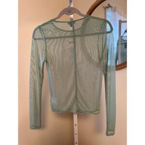 American Eagle Sheer Mesh Long Sleeve Top – Mint Green (M)